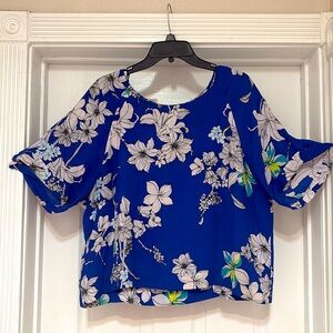 Cobalt Blue and White Orchid Blouse 
Bobeau size XL